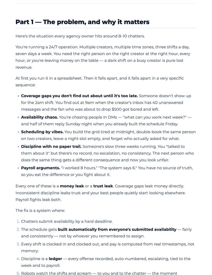 The Scheduling & Shift System - build brief page 2