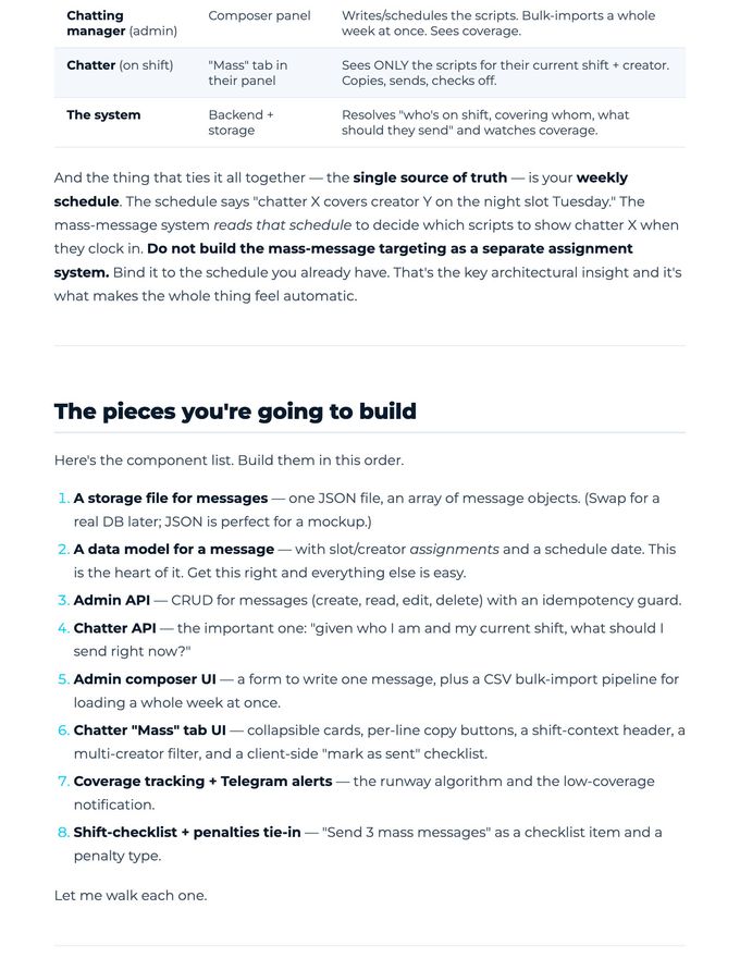 The Mass Message System - build brief page 3
