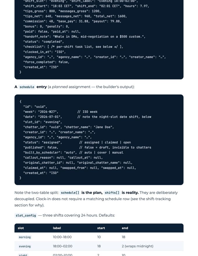 The Scheduling & Shift System - build brief page 5