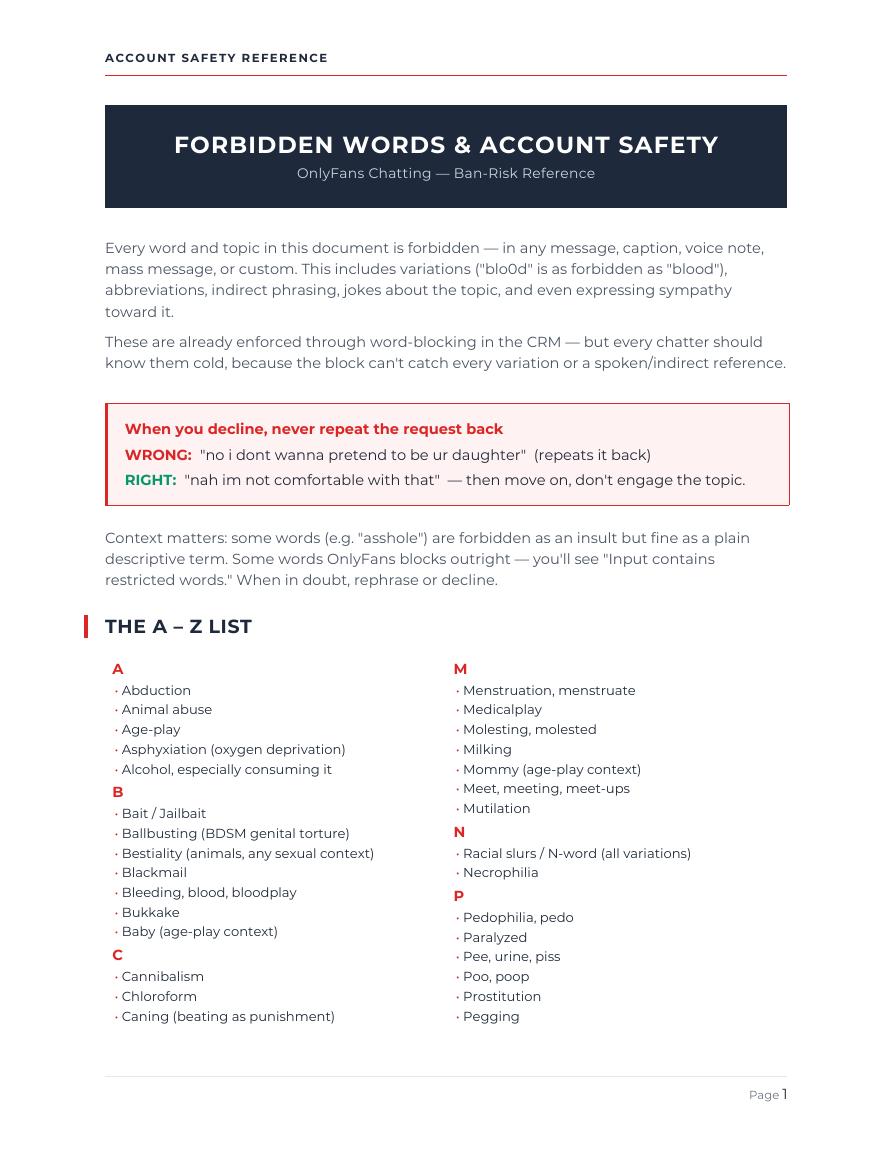 Forbidden Words & Account Safety Reference - page 1